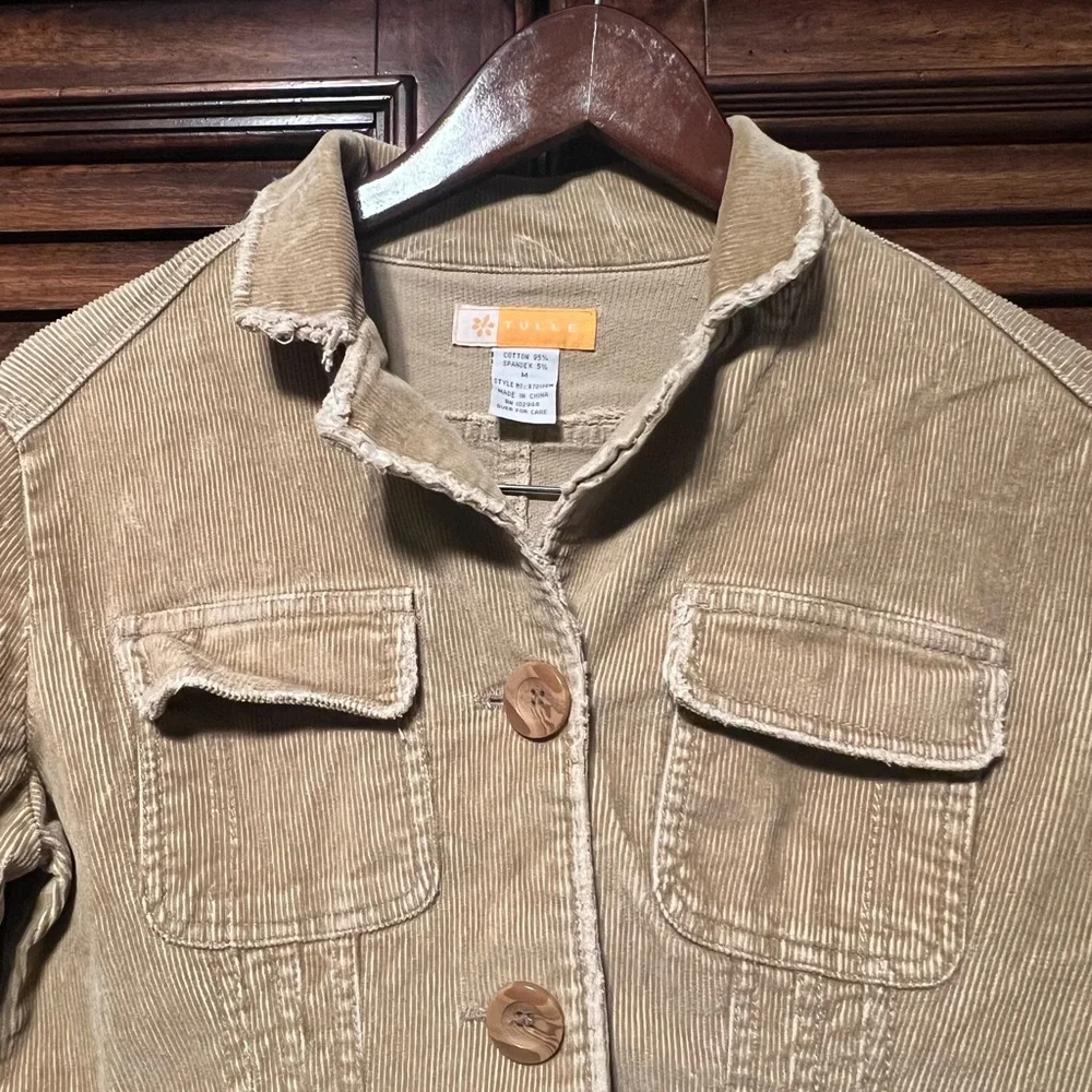 Tulle‎ Anthropologie Vintage Y2K Tan Corduroy Cropped Fitted Jacket Women Sz M